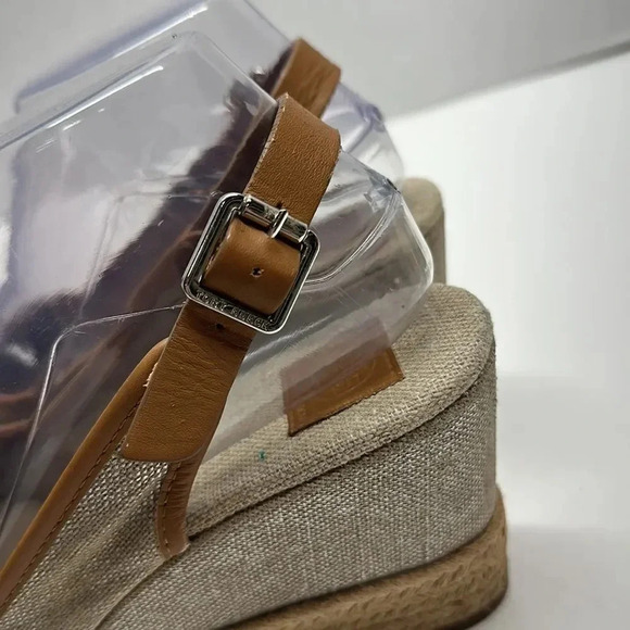 Tory Burch Mya Espadrille Wedge Heels Pump Peep Toe Slingback Brown Sparkle 7 - Picture 3 of 12